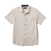 Front view of the Roark Made To Fade Short Sleeve Button Up Shirt in Washed Bone, featuring a classic button-front design and chest pocket with logo detail.